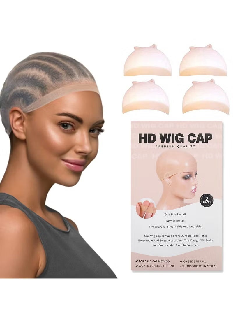 JUMEI 4PCS Transparent HD Wig Caps – Invisible, Breathable, Ultra-Thin Nylon Stocking Cap for Women, Lace & Wig Accessories - Image 1